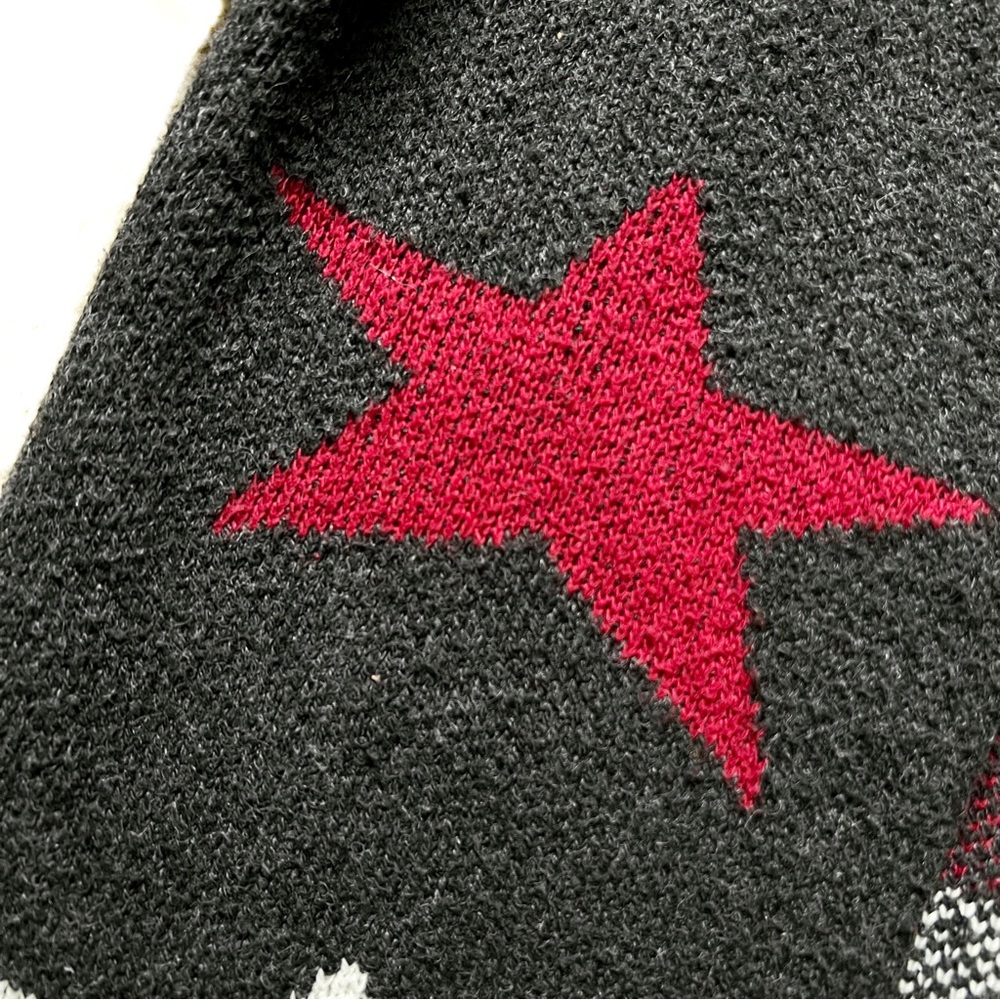 WOOL STAR PRINT CARDIGAN DENIM TRIM OPEN FRONT COLLARED SWEATER COAT GRAY Siz… - Picture 11 of 13